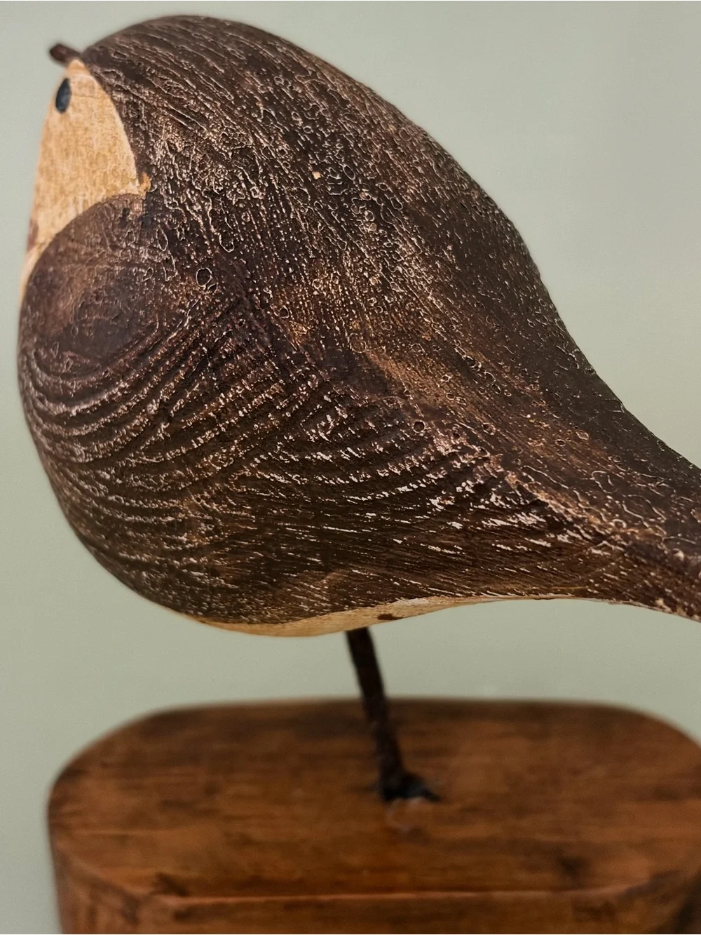 Handcrafted Folk Art Brown & Cream Decorative “Fat Bird” Figurine - Timber Base
